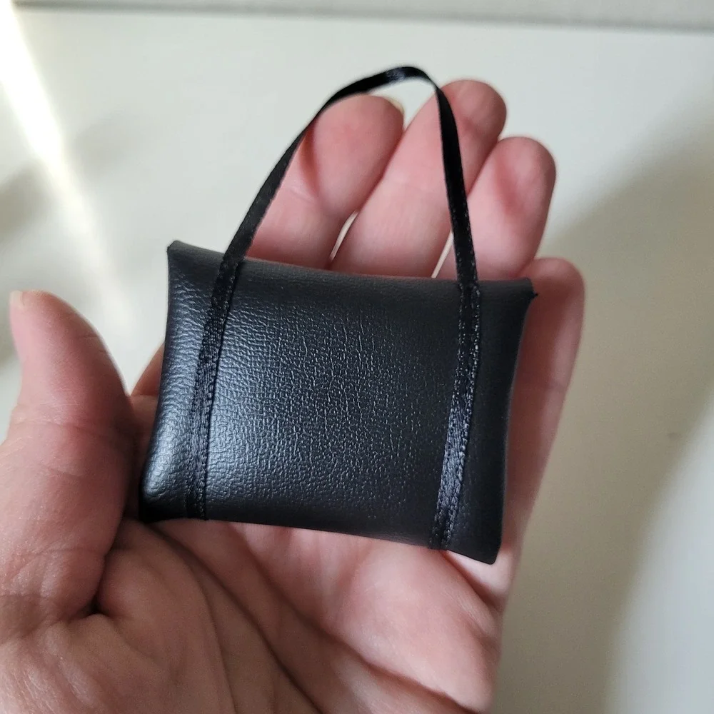 Handcrafted Black Faux-Leather Mini Tote Bag – 1/6 Scale Doll Purse Accessory